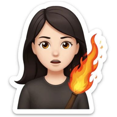 White girl with dark hair breathe out fire sticker