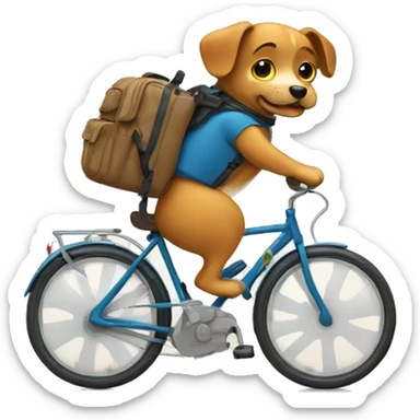 A dog is riding a bicycle and wearing a backpack. sticker