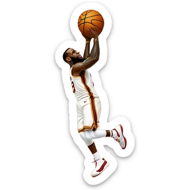 LeBron James dunking a basketball with a giant brown chunk in his back pocket sticker