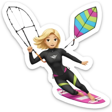 Kitesurfing blond ladie showing kite and board sticker