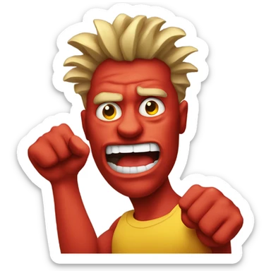 Crazy man with ripped out hair and red face yellow emoji waving fist  sticker