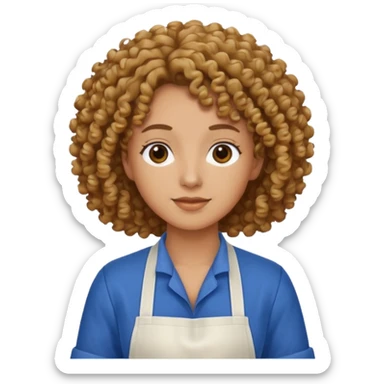 person with curly hair in blue apron sticker