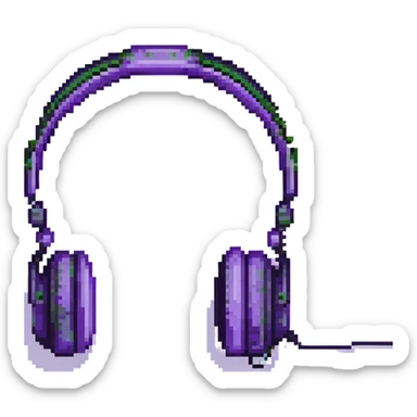 goth headphones, black with purple accents, pixel art style sticker