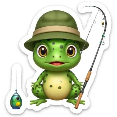 An adorable toad fishing sticker