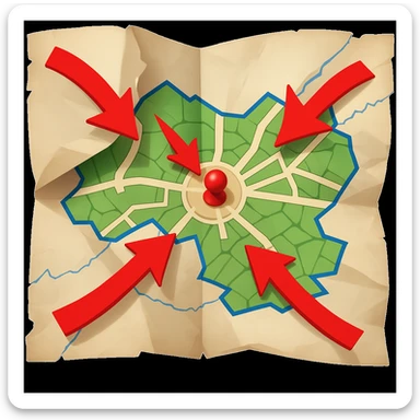 Add bold red arrows to the map, indicating an upcoming offensive attack strategy. Keep the emoji style and all original details. sticker