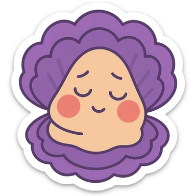 Cute oyster with a shy expression, very red cheeks, looking down, in pastel toon style, transparent background. sticker