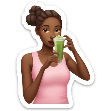 Brown skin girl pink sipping iced matcha sticker