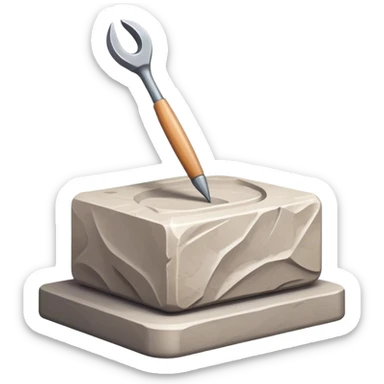 Icon for sculpting, with sculpting tools, sculpture in progress on a textured surface, minimalistic style, clean lines, transparent background. sticker
