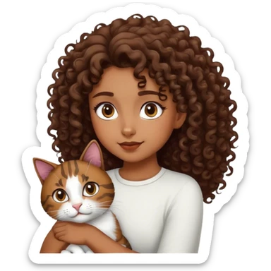 Black and white cat with curly hair brown girl sticker