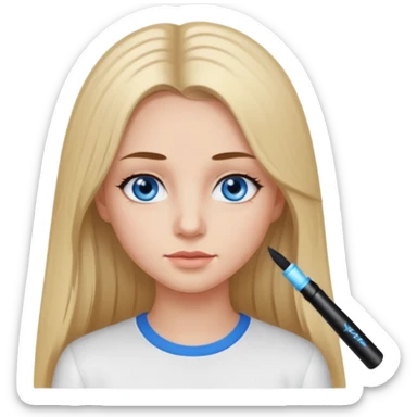 ragazza con capelli lunghi piastrati truccata con molto mascara, occhi azzurri e maglietta a maniche lunghe bianca  sticker