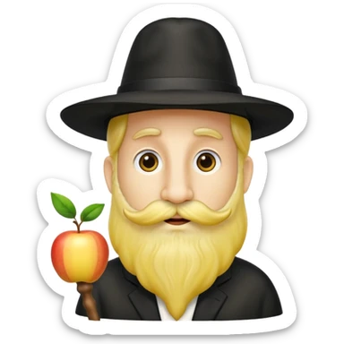 Yellow rabbi apple emoji with hat and wavy side hair and longue phallic nose sticker