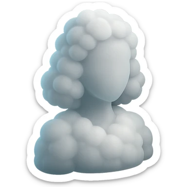 faceless person, facing straight, fully composed of white fluffy convex clouds, shoulder length, no shadows sticker