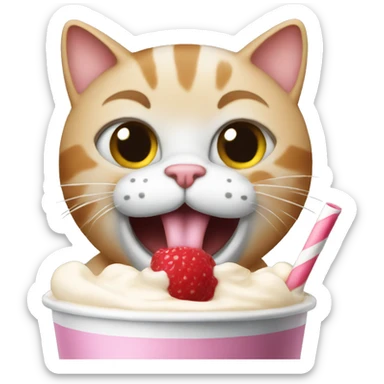 A cat that looks said drinking a milkshake  sticker