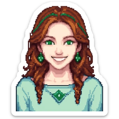 Make the woman smile in pixel art style, no background. sticker