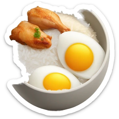 a bowl of rice with two eggs and chicken thigh upright sticker