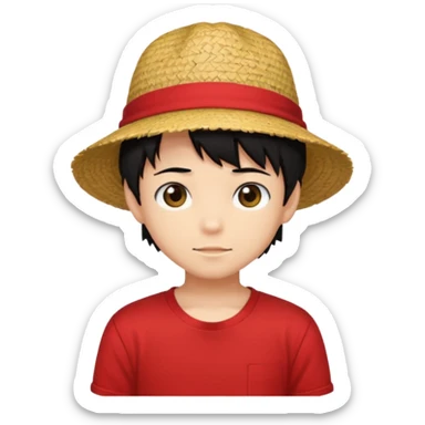 straw hat, black hair, anime style, red t-shirt,boy sticker