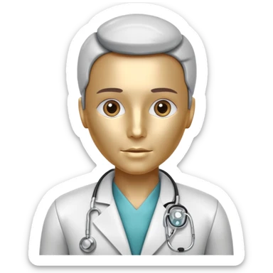 medical robot wearing a white coat and a stethoscope sticker