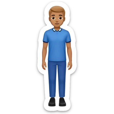 A man in a blue shirt, brown pants, and black shoes. sticker