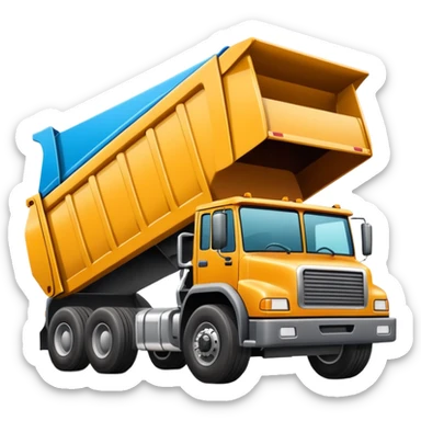 cartoon dump truck tipping over, spilling photographs sticker