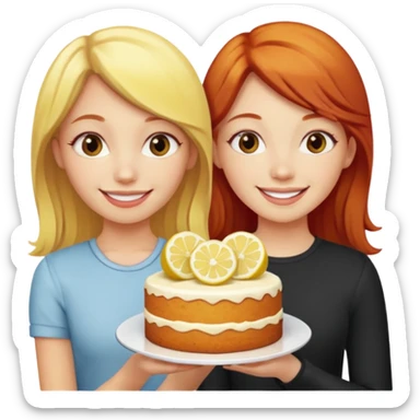 Blonde haired girl with red haired girl with lemon cake sticker