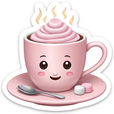 coffee in a light pink cup with marshmallows on top  sticker