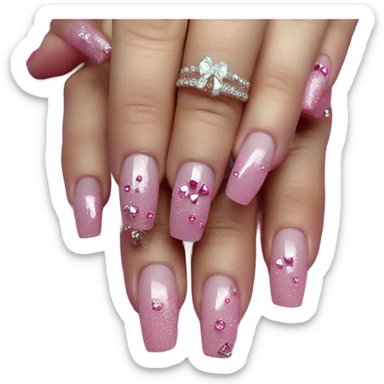 pink hype realistic acrylic nails with pink bows and diamonds sticker