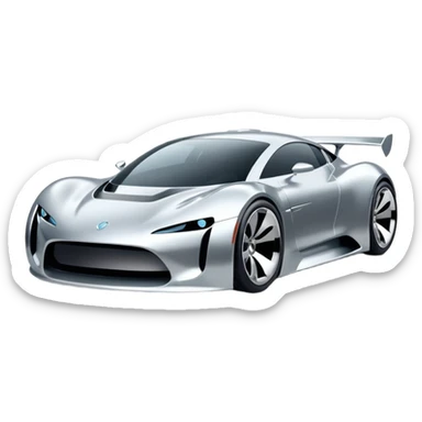 A low-profile futuristic car emoji made of polished silver chrome, wide body stance, smooth aerodynamic shape, glossy metallic surface, soft reflections, luxury swag aesthetic, minimal details, iOS emoji style, centered on clean white background, studio lighting sticker