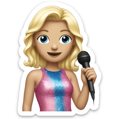 blonde girl with microphone and blue and pink sequin bodysuit sticker