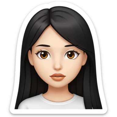 Chica pelo negro,liso y largo,ojos marrones,top blanco,y labios con gloss transparente sticker