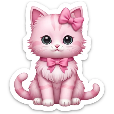 Cute pink kitty with a pink bow, full body, sitting sticker