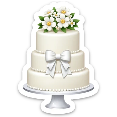 Dainty white realistic wedding cake with white flowers and bows sticker