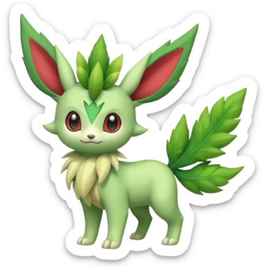 Kawaii cute cool feral Sprigatito-Leafeon-Shaymin-Meganium-Celebi-Fakémon-hybrid (full body) sticker