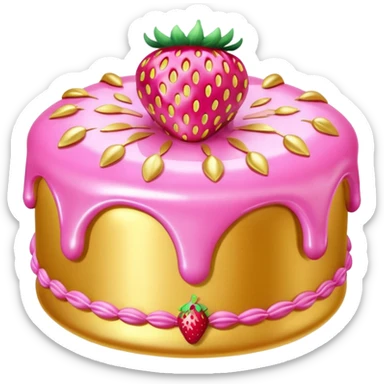gold rococo pink inflatable puffy strawberry cake sticker