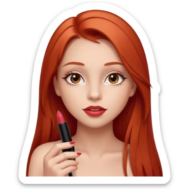 una chica con pose divertida de 18 años con los labios con pintalabios nude y los ojos maquillados, de piel blanca con el pelo liso, largo y pelirrojo, ojos marrones sticker