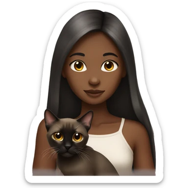 Dark-skined girl long hair with siamese cat sticker