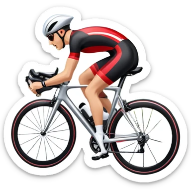An icon featuring a sleek racing bicycle with aerodynamic wheels on a winding road. The background showcases a scenic mountain landscape, a bright blue sky, and a cheering crowd near the track. Transparent background emphasizes the speed, endurance, and thrill of cycling. sticker