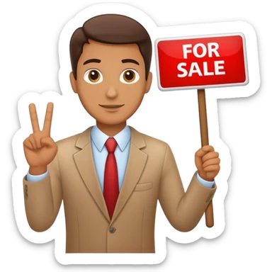 Salesman holding for sale sign sticker