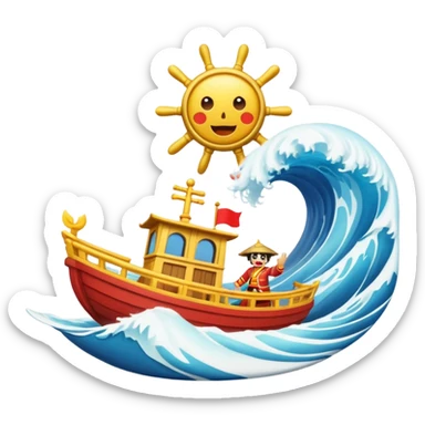 jimbei steering the thousand sunny on a giant wave sticker