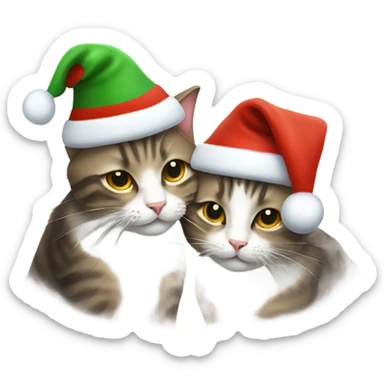 Cat with Christmas hat giving a kiss to another cat with a Christmas hat sticker