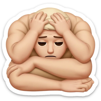 Scared man sitting curled up on himself, hidding his eyes sticker