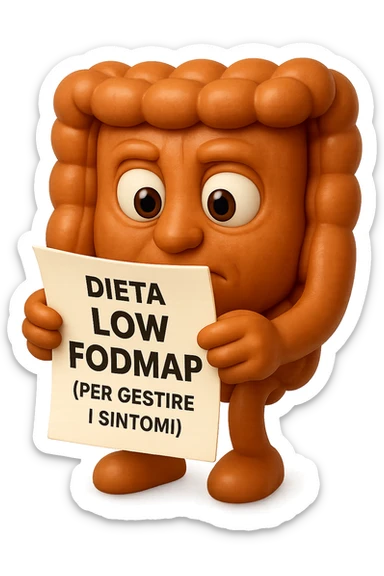 EMOJI STILE IPHONE DI UN INTESTINO UMANO ANATOMICO CHE GUARDA UN FOGLIO CON LA SCRITTA "DIETA LOW FODMAP (PER GESTIRE I SINTOMI)", FAGLI ANCHE LA PARTE BIANCA DEGLI OCCHI, NON SOLO LE PUPILLE, IPERREALISTICO 4K sticker