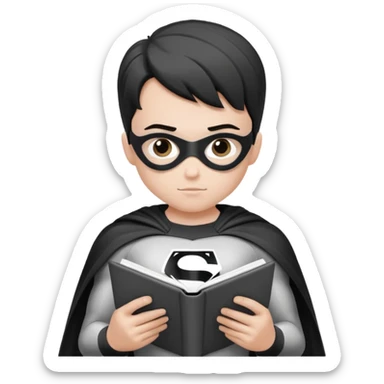 Superhero kid reading a book lineart sticker