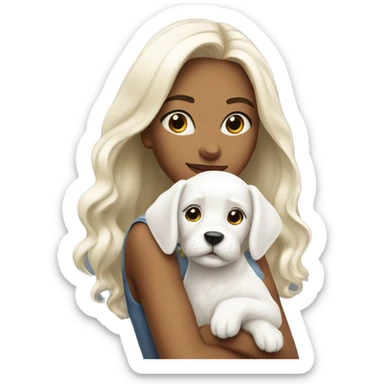 pretty girl with white puppy  sticker