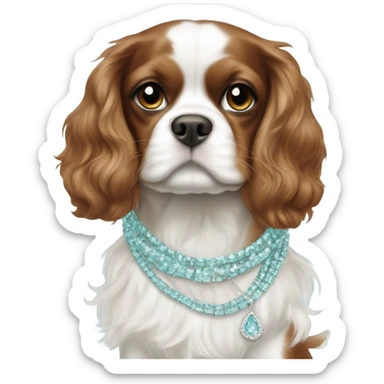 Brown and white cavalier wearing Tiffany blur accessories  sticker