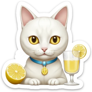 White Cat drinking tequila  With lemon and salt  sticker