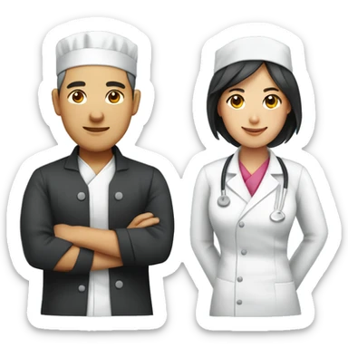 Asian Couple: male chef and female nurse sticker