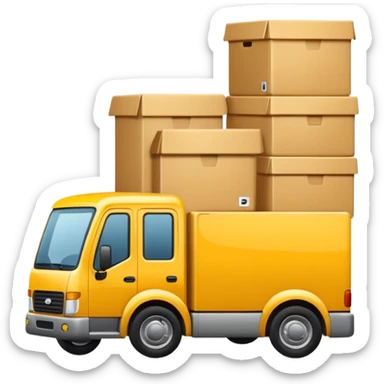 logo of a truck carrying boxes and an armchair, for furniture delivery service 'Gruzovichek', iOS emoji style sticker