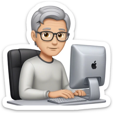 White guy with black and gray  hair using a computer  sticker