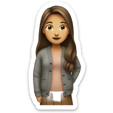 Girl with long brown hair, cardigan  sticker