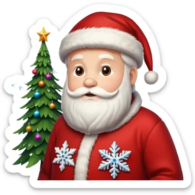 Santa Claus and a Christmas Tree with Snowflakes sticker